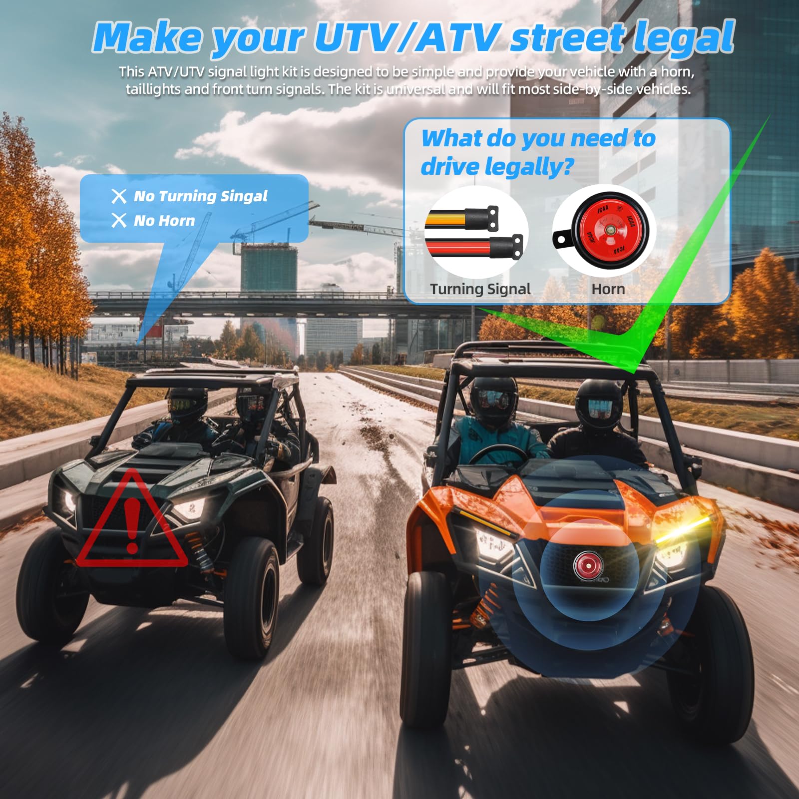 Roykaw UTV Turn Signal Kit with Column Switch & 110dB Horn - COB Light Bar Upgrade | Compatible with Polaris, Can-Am, Kawasaki, Arctic Cat | Off-Road Safety Lighting for Trail Riding & Night Adventures