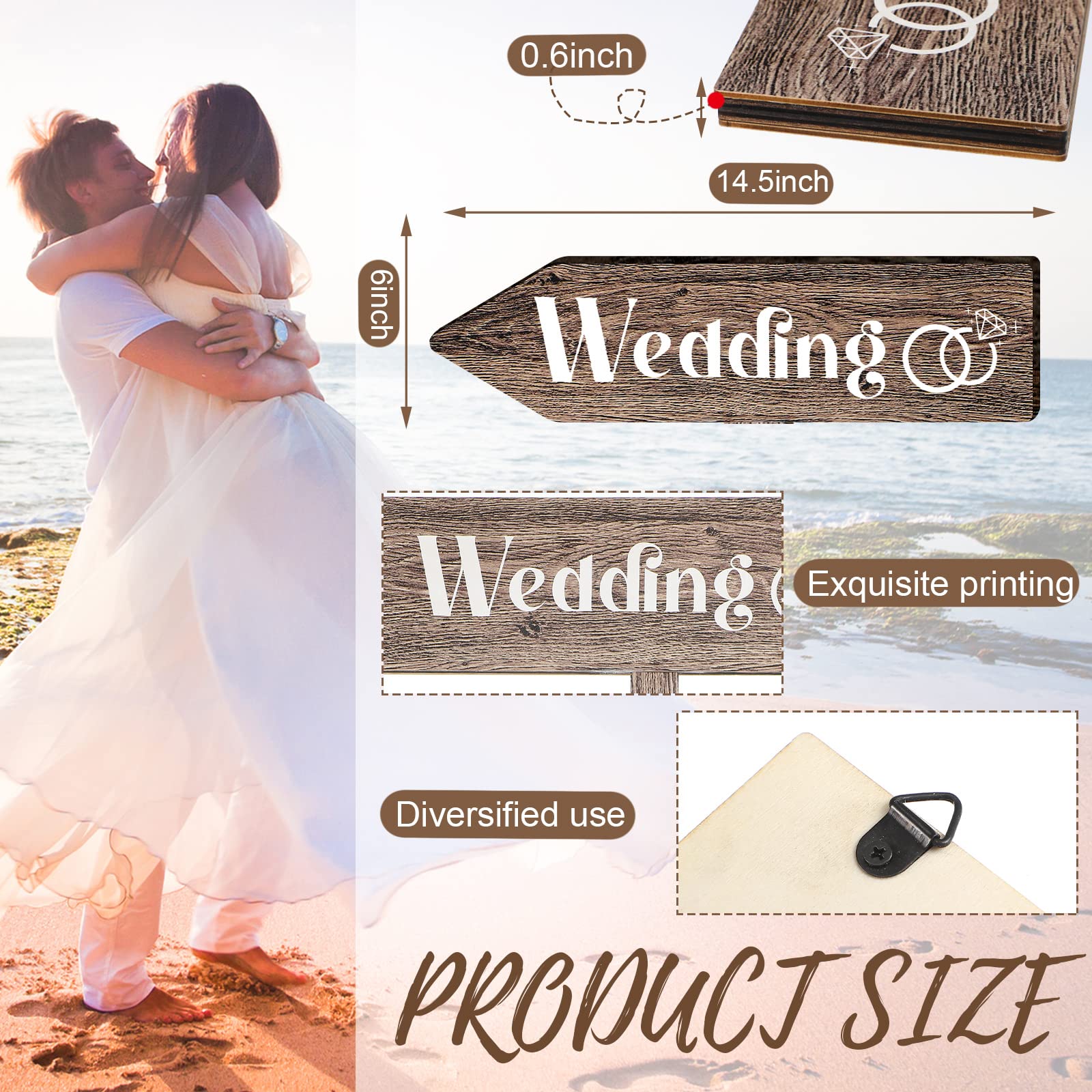 Blulu 2-Piece Wedding Directional Arrow Signs - Wooden 'This Way' & Reception Signs with Stakes | Waterproof Large Wedding Decor for Outdoor Ceremonies & Reception Wayfinding