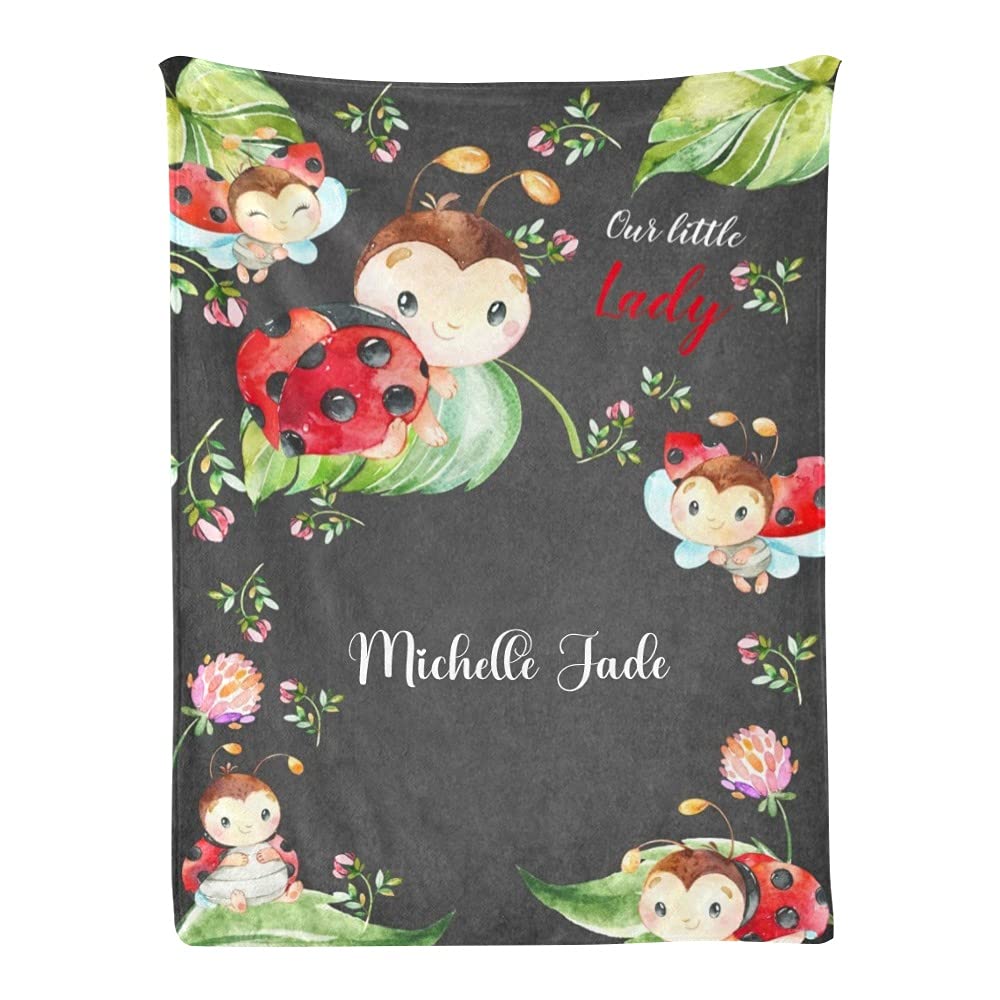 Personalized Baby Blanket with Name - Custom Little Ladybird Design 30x40 Inch Soft Swaddling Blanket for Newborn Boys & Girls - Perfect Baby Shower, Birthday Gift & Nursery Essential