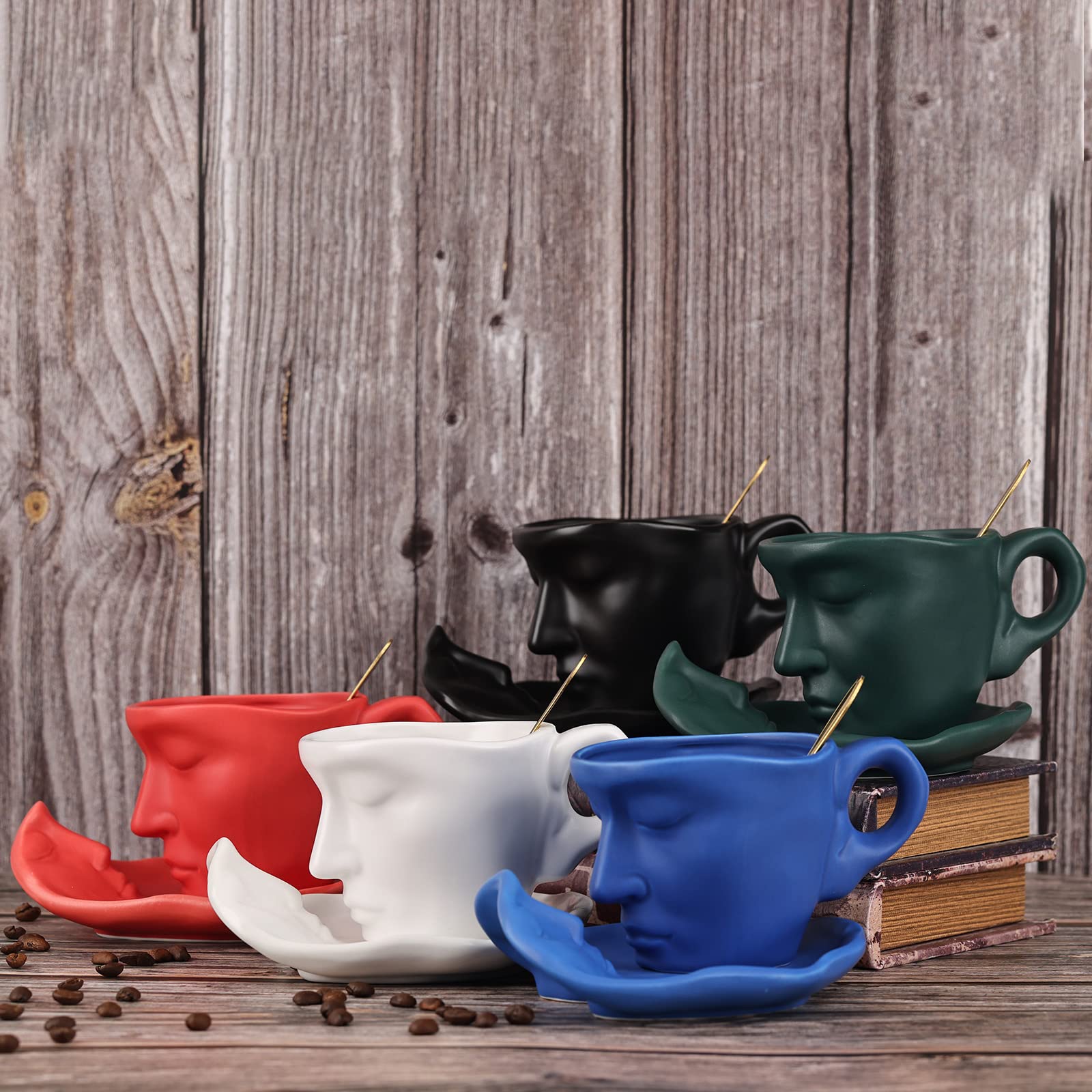 Black Ceramic Coffee Cup Set with Spoon - 8.5oz Kissing Mug for Valentine's Day & Anniversaries - Perfect Romantic Gift