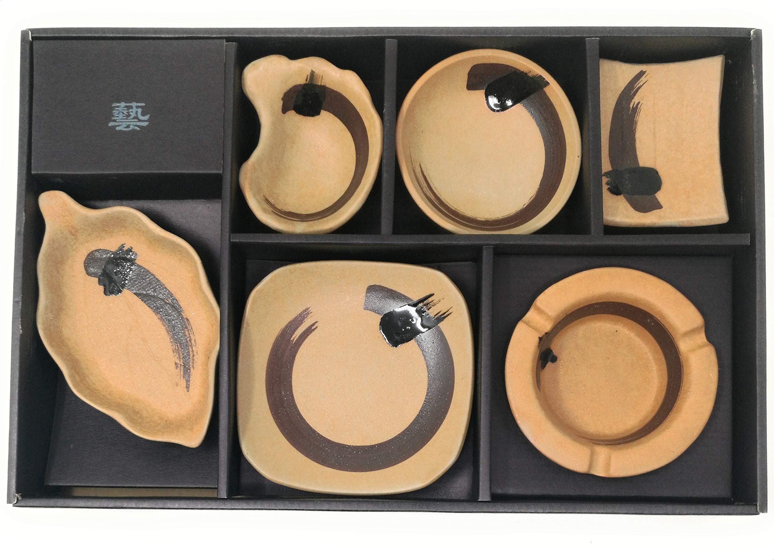 TJ Global Set of 6 Japanese Ceramic Small Plates for Dips, Salsa, Snacks, Side Dishes, Sauce - Assorted Shapes & Sizes - Perfect for Appetizers, Party Serving, and Home Dining