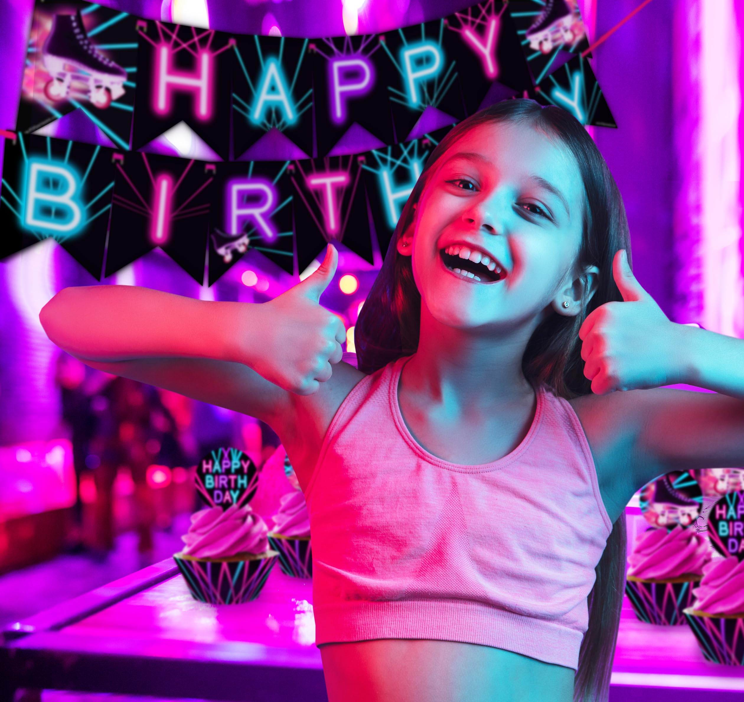 Roller Skating Cupcake Toppers and Wrappers - 24-Piece Set for Birthday Party Decorations - DIY Cupcake Decor with Glow Effect - Perfect for Roller Skating Themed Parties, Baby Showers, and Birthday Celebrations