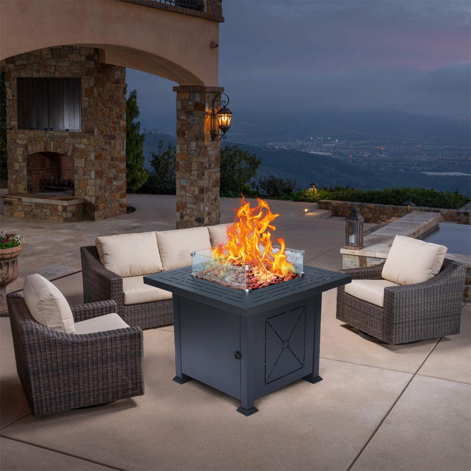 Sanamity 32-Inch Outdoor Fire Pit Table - 50,000 BTU Portable Propane Patio Heater with Fire Pit, Perfect for Backyard, Deck, Garden & Outdoor Gatherings