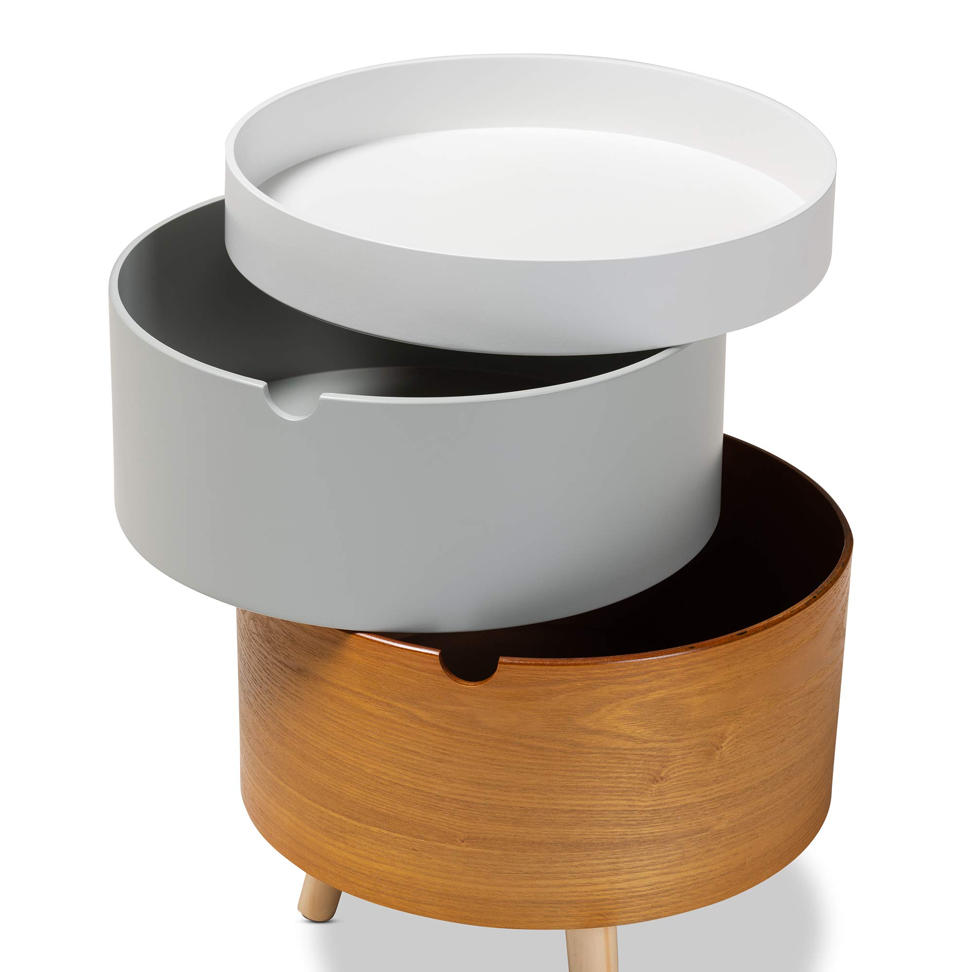 Baxton Studio Modern Nightstand - White, Light Gray & Natural Wood Finish - Bedside Table for Bedroom, Living Room & Guest Room