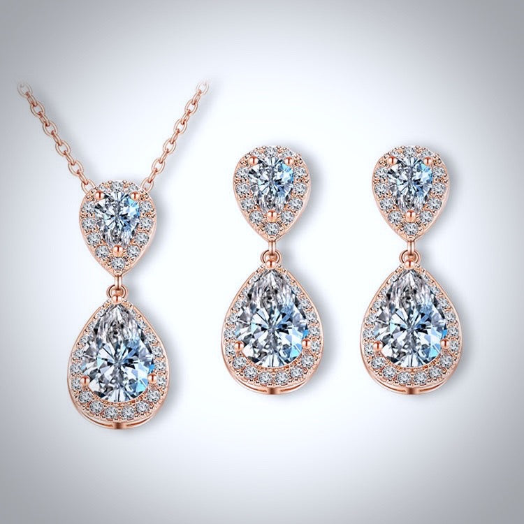 Renee Cubic Zirconia Bridal Jewelry Set - Sterling Silver, Rose Gold & Yellow Gold Options | Elegant Wedding, Engagement & Anniversary Jewelry Gift for Her