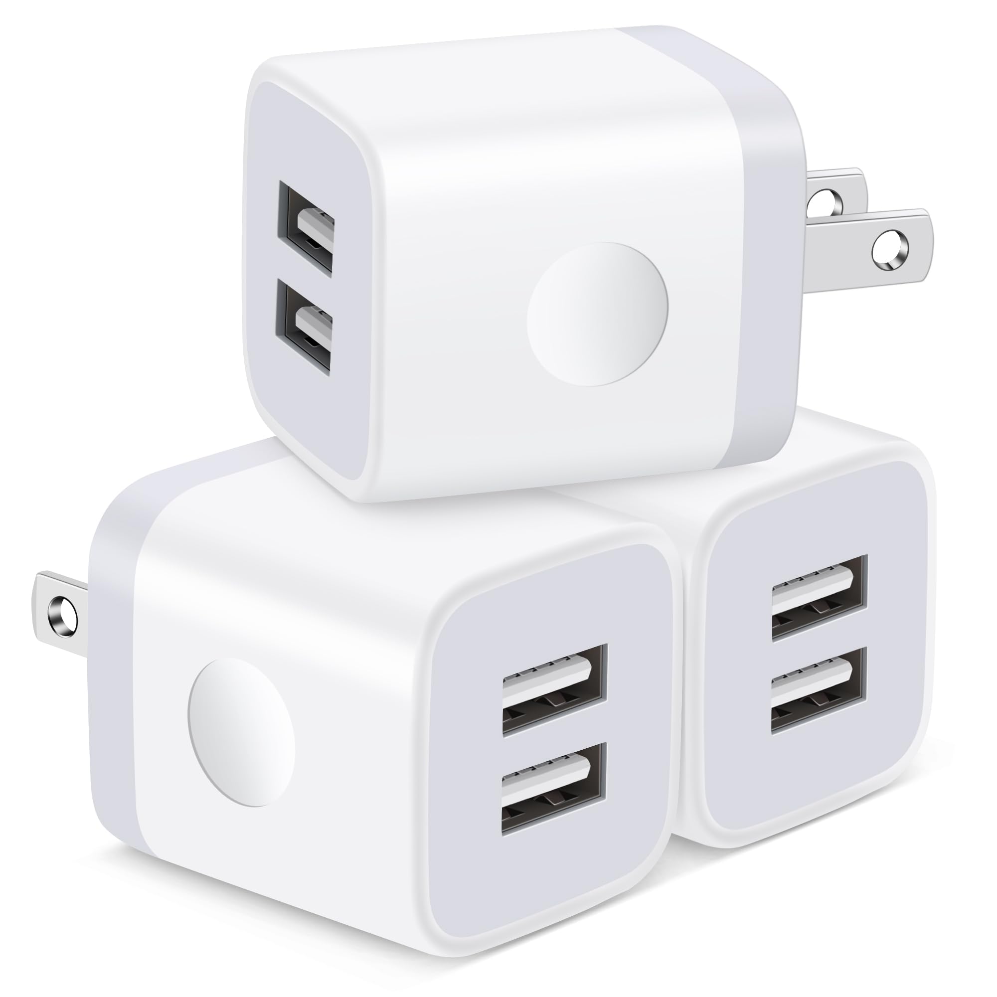 KENHAO 3-Pack Dual Port USB Wall Charger - 2.1A/5V Fast Charging Block for iPhone 14/13/12/11/Pro Max/SE/XS/XR/X/8/7/6 Plus, iPad, Samsung Galaxy, Android Phones & Tablets - Perfect for Home, Office & Travel Charging