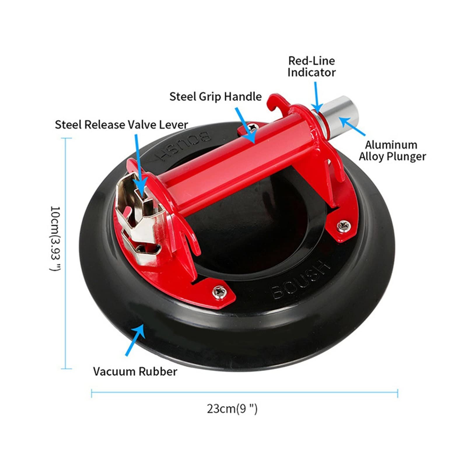 9'' Heavy Duty Vacuum Suction Cup Lifter with Metal Handle - Tile Tiling Machine for Glass, Granite & Marble - Perfect for Construction, Renovation & DIY Projects