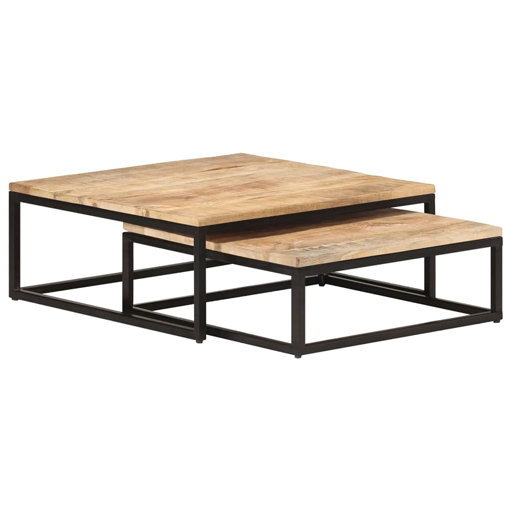 CHARMMA Nesting Coffee Tables Set of 2 - Solid Mango Wood Modern Living Room Furniture - Perfect for Small Spaces, Home Decor & Entertaining Guests