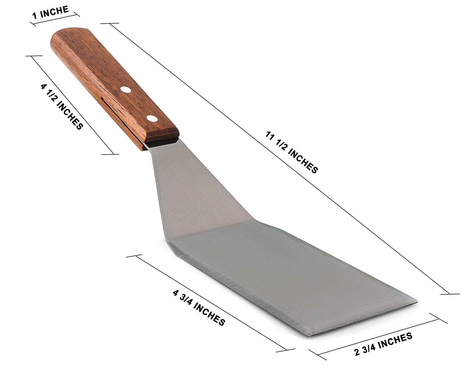 Homi Styles Stainless Steel Grill Spatula with Wood Handle - 11 x 3 Inch Metal Spatula with Beveled Edges for Skillets, Griddles, Pancakes, Burgers & Omelets - Perfect for BBQ, Camping & Home Cooking