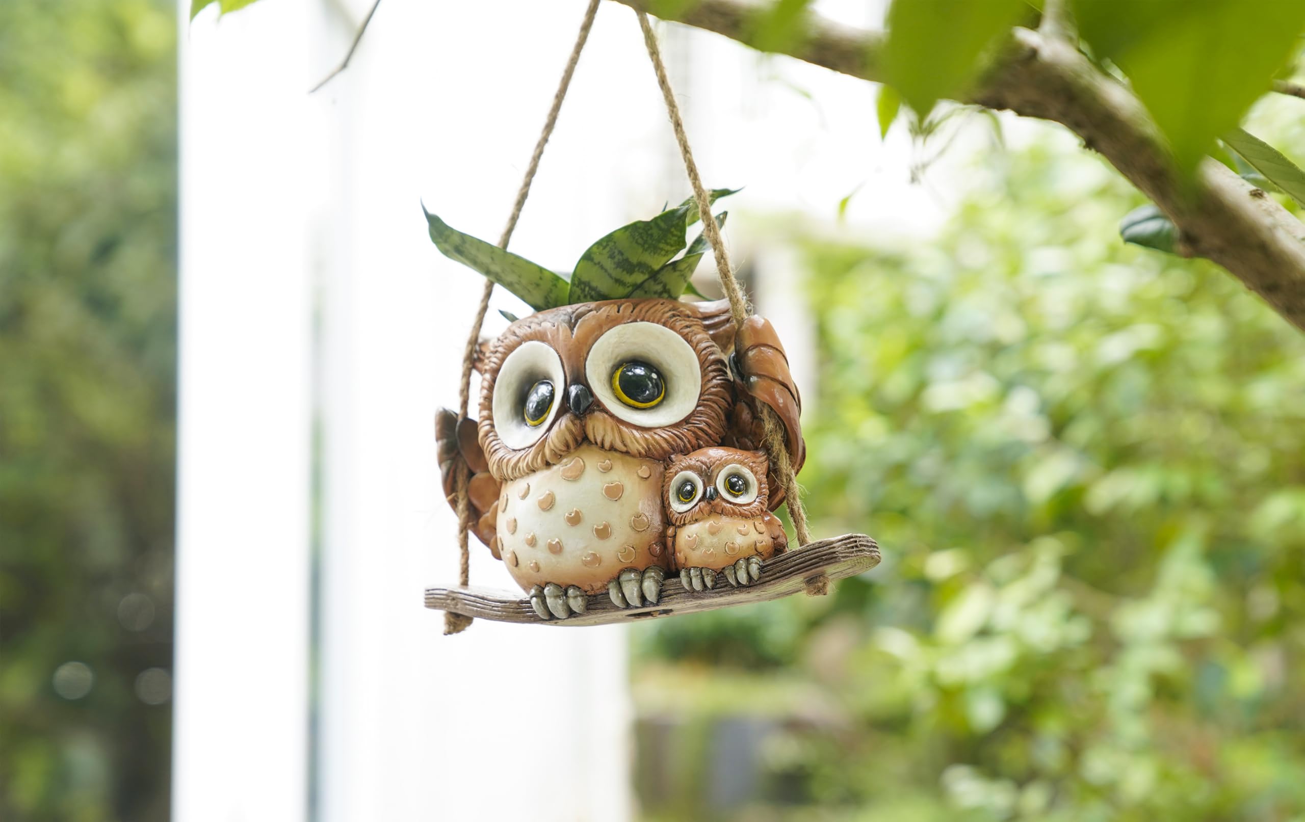 Swing Owl Hanging Planters for Indoor & Outdoor Plants - Small Succulent Pots with Drainage Hole - Unique Resin Plant Hangers for String of Pearls - Perfect Mother's Day Gift for Home Decor, Garden, Balcony & Patio