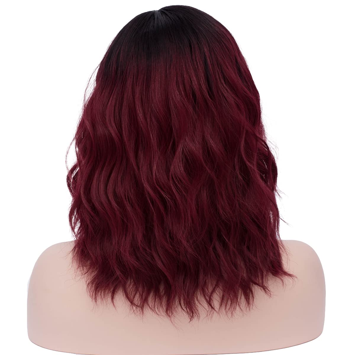 MAGQOO Burgundy Synthetic Heat Resistant Wig - Short Curly Wavy Dark Red Wig with Dark Roots & Ombre Effect for Women | Perfect for Cosplay, Halloween, Parties & Daily Fashion Styling