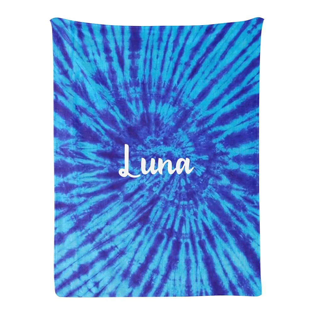 Custom Name Blue Tie Dye Baby Blanket - Personalized Fleece Nursery Throw for Boys & Girls (30x40 Inch) - Perfect for Birthdays, Baby Showers & Nursery Decor