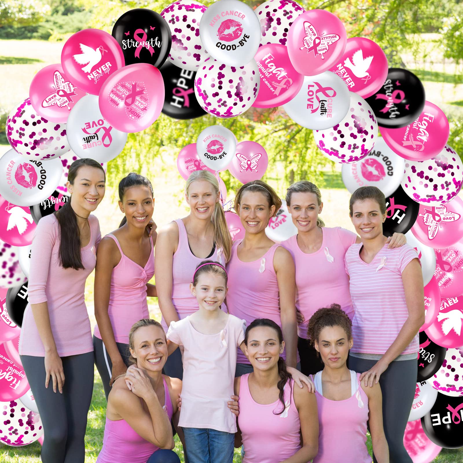 60 Pack Pink Ribbon Breast Cancer Awareness Balloons - 12 Inch Latex Balloons with Glitter Confetti for Charity Walks, Fundraiser Parties & Pink Theme Decorations - Perfect for Breast Cancer Awareness Month Events, Survivor Celebrations and Support Gatherings
