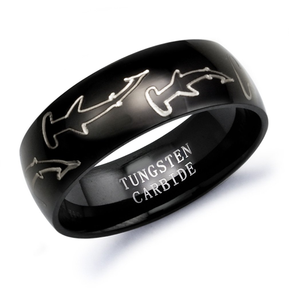 Personalized Hammerhead Shark Tungsten Ring for Men - Durable Wedding Band, Engraved Shark Design - Perfect for Grooms, Anniversary Gifts & Ocean Lovers
