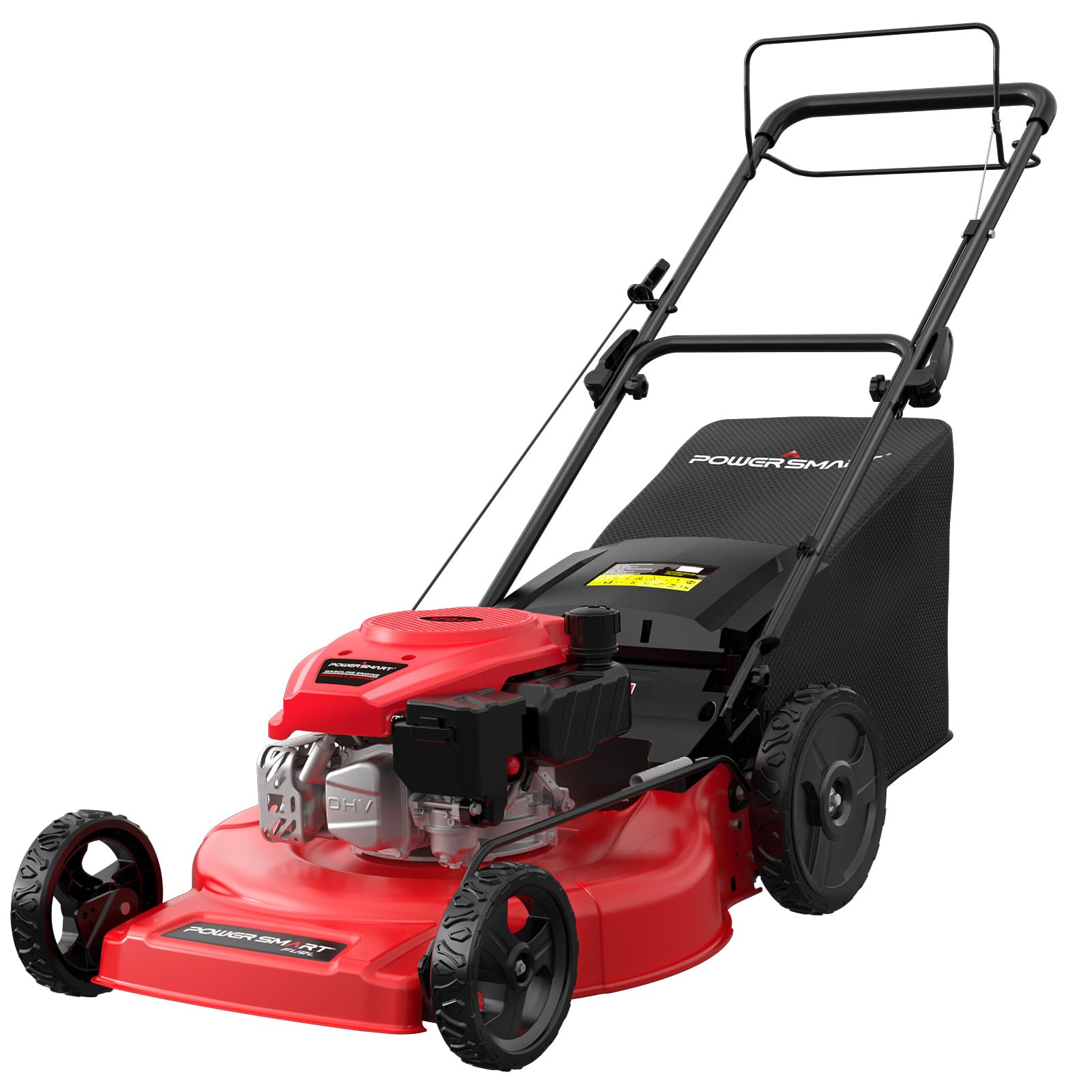 PowerSmart 22-Inch Self-Propelled Gas Lawn Mower with 170cc OHV Engine - High Wheel RWD 3-in-1 Cutting System & Adjustable Height - Includes Oil (Red) - Perfect for Medium to Large Yards, Residential Lawn Care & Landscaping