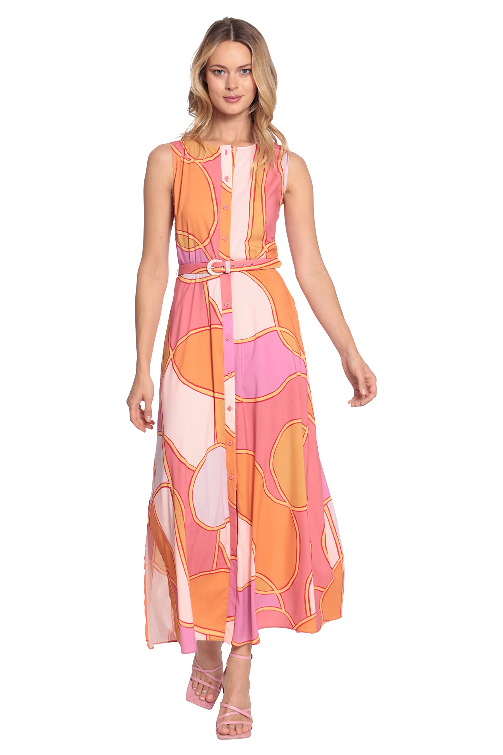 Donna Morgan Women's Sleeveless Button Down Maxi Dress - Flowy Summer Beach Dress for Vacation, Wedding Guest & Casual Outings