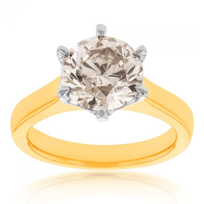 18ct Yellow Gold Solitaire Ring with 5 Carat Australian Diamond - Elegant Engagement & Wedding Ring for Women - Perfect for Proposals, Anniversaries & Special Occasions