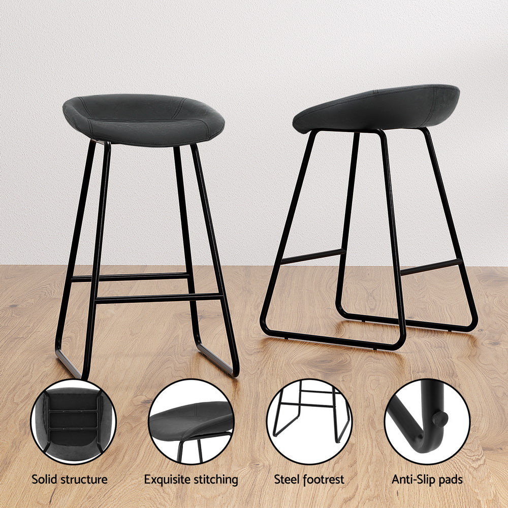 2 Pack Bar Stools for Kitchen Counter - PU Leather Upholstered Metal Bar Height Stools with Backrest - Perfect for Dining Room, Breakfast Nook, and Home Bar Seating
