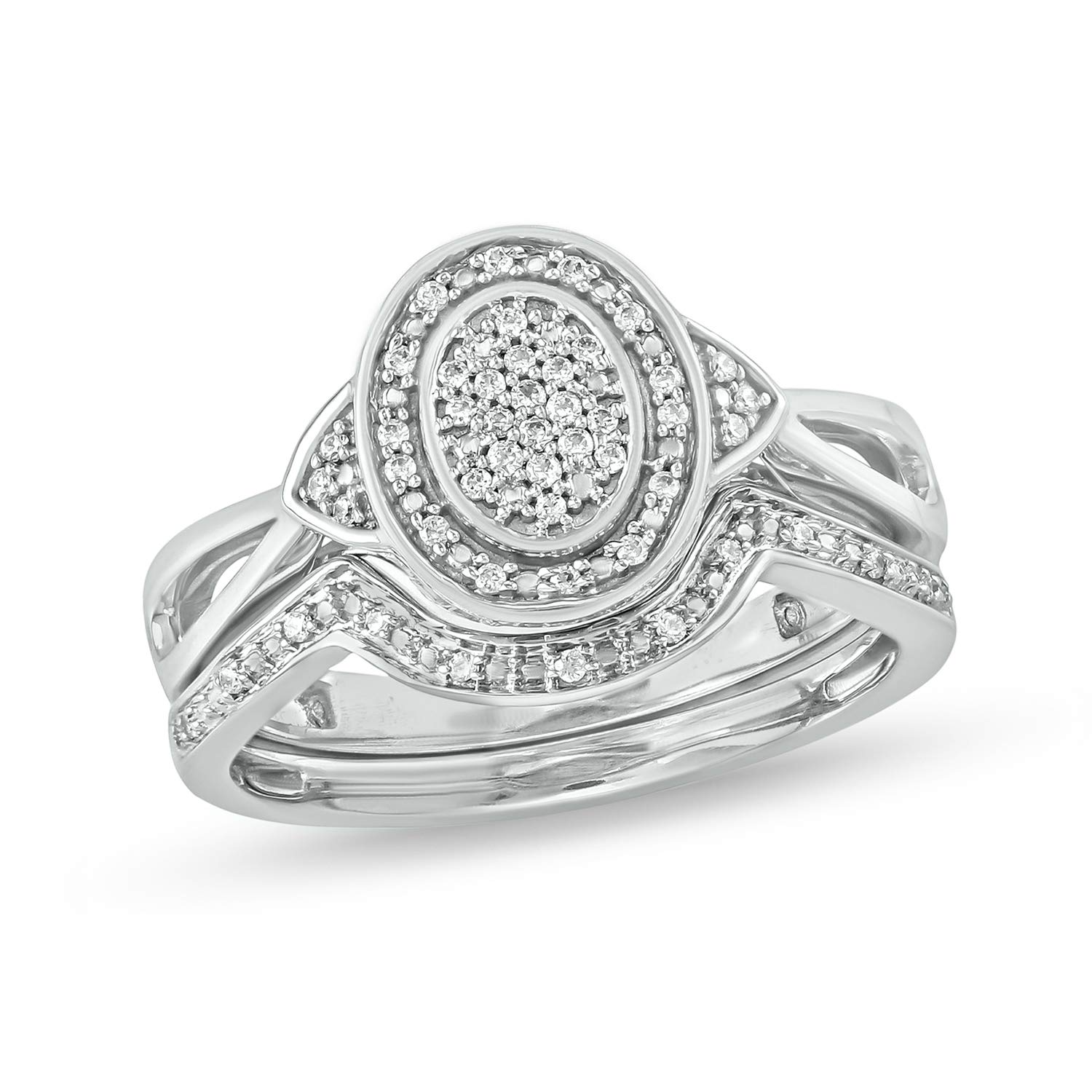 1/6ct Round White Diamond Sterling Silver Cluster Wedding & Bridal Ring Set for Women – Elegant Engagement, Anniversary & Special Occasion Jewelry Gift