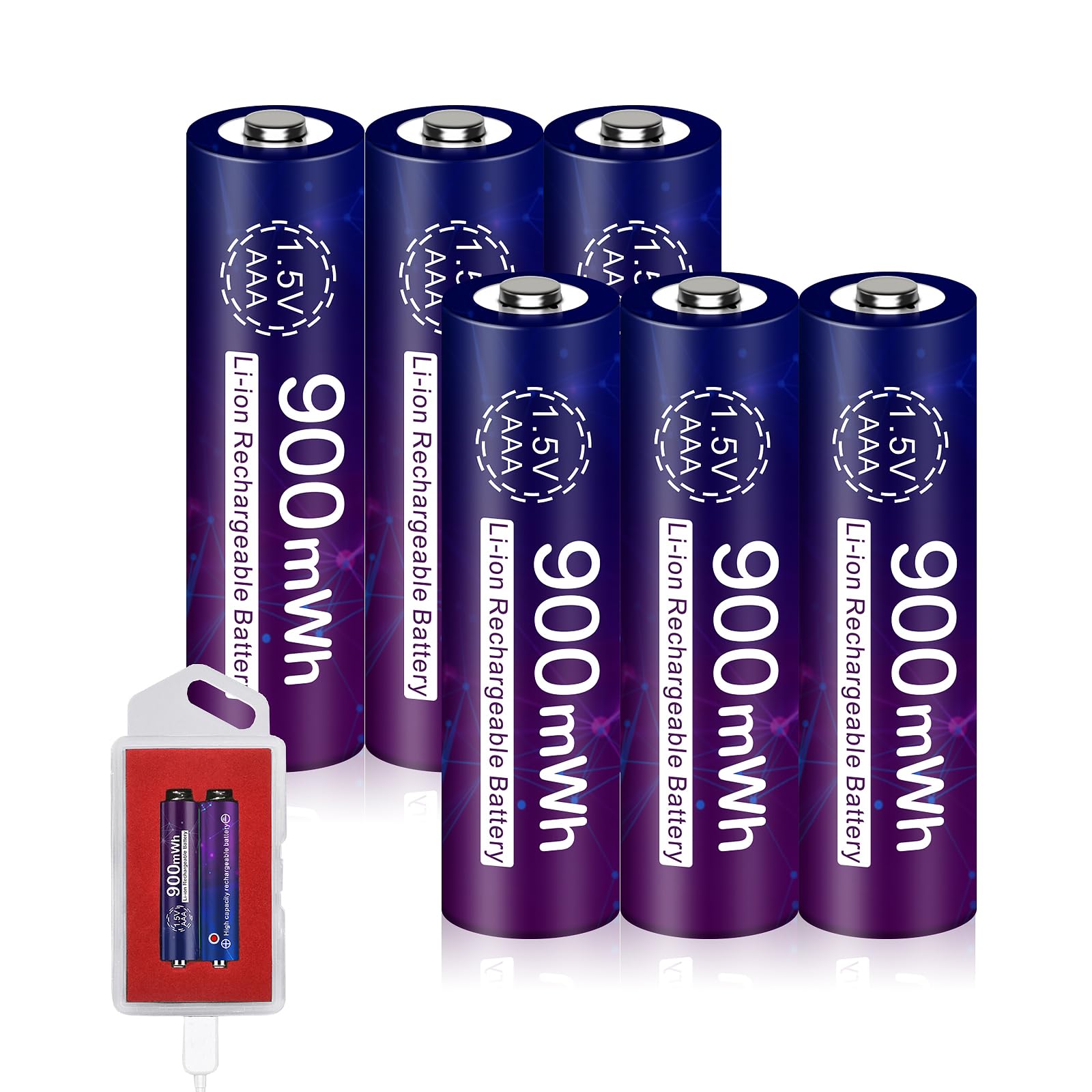 6 Pack Rechargeable AAA Lithium Batteries 1.5V with USB Charger - Long Lasting Constant Voltage Power for Cameras, Toys, Remote Controls & Electronic Devices