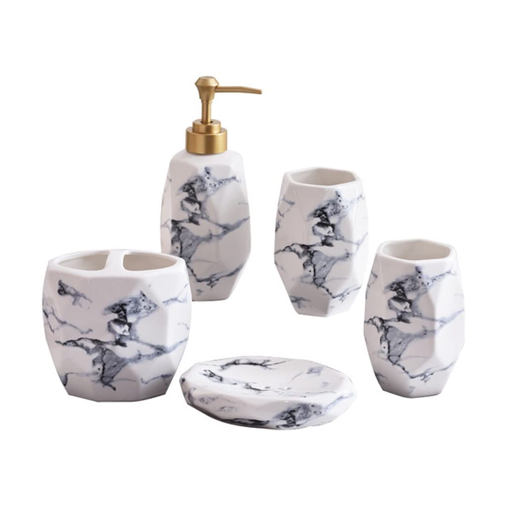 Nordic Marble Ceramic Bathroom Sink Set - 5-Piece Hotel Style Vanity Basin with Faucet for Modern Luxury Bathroom Decor | Perfect for Guest Bathrooms, Spas & Upscale Resorts