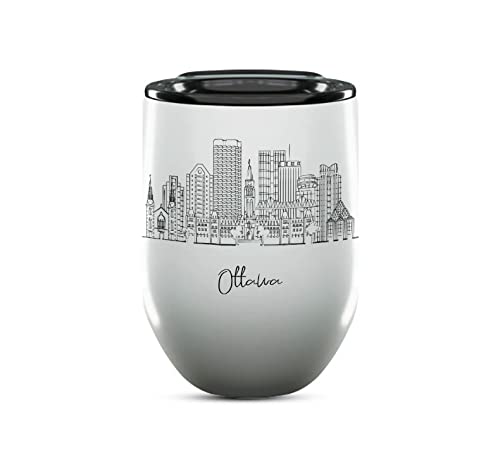 12 Oz Insulated Wine Tumbler with Lid - Ottawa Ontario Themed Gifts & Souvenirs - Perfect for College Graduation, Long Distance Gifts for Her & Homesick Students - Great for Coffee, Wine or Hot Drinks at Home, Office or Travel