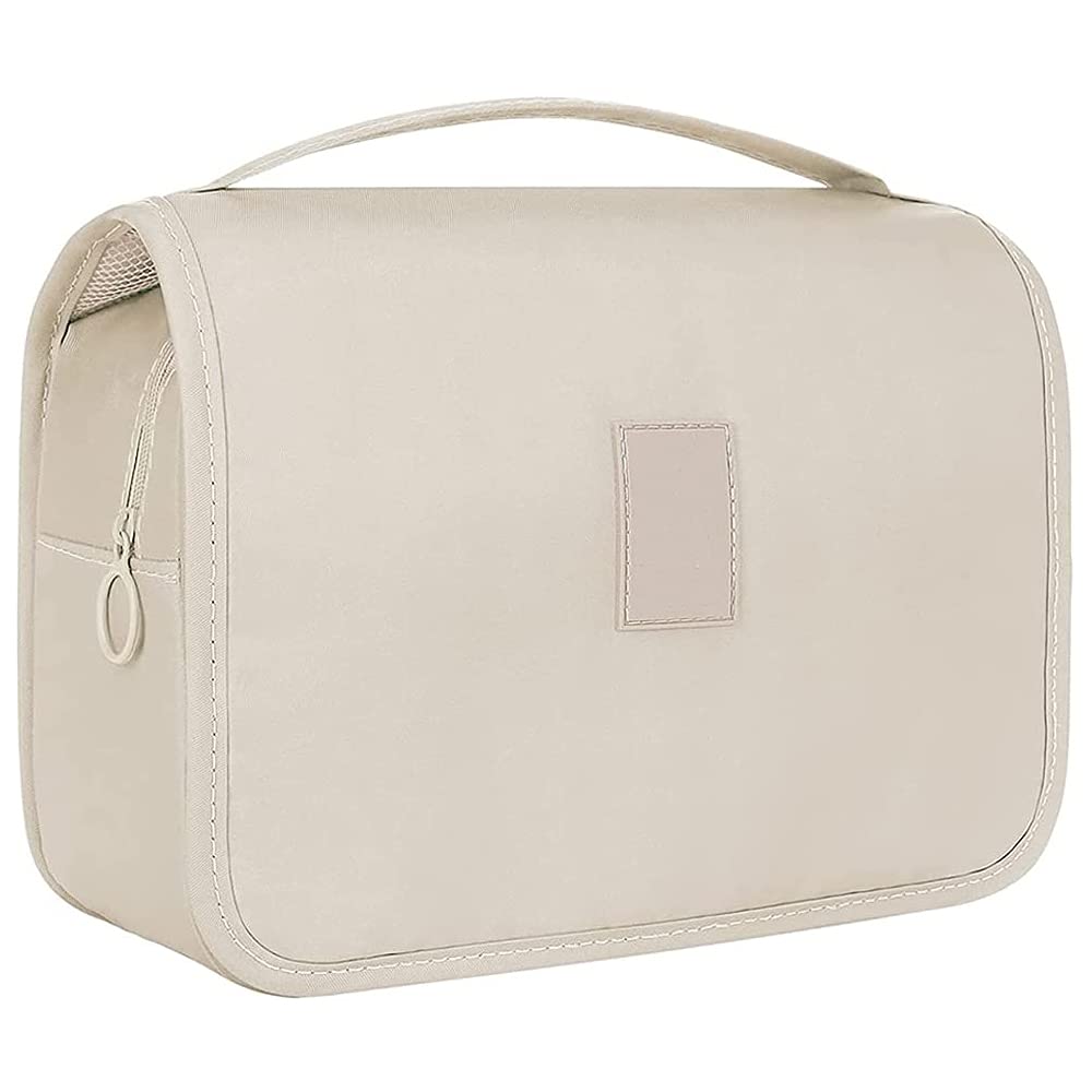 Waterproof Hanging Travel Toiletry Bag for Women - Foldable Cosmetic Organizer with Hanging Hook - Perfect for Business Trips, Vacations & Camping (Beige White) | Ideal for Bathrooms, Hotels & Outdoor Adventures