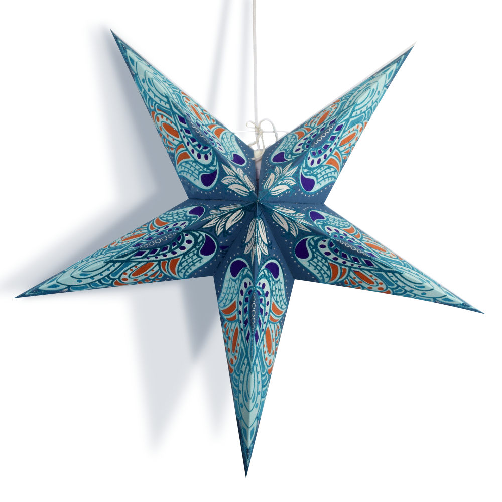 24 Pack Blue Angel Gold Glitter Paper Star Lanterns - Hanging Wedding Party Decorations for Indoor Outdoor Events, Baby Showers & Christmas Celebrations