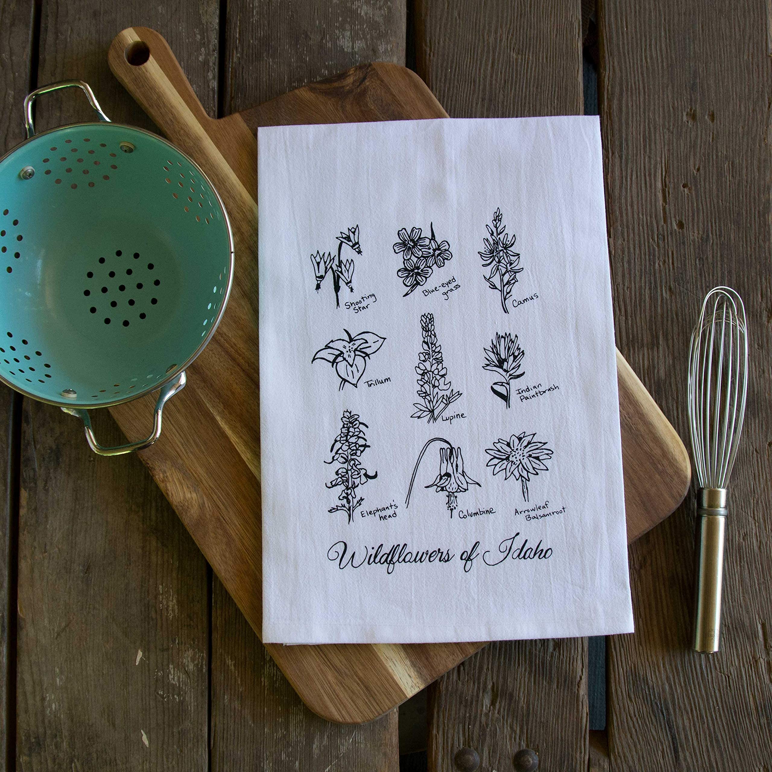 Wildflowers of Idaho Tea Towel - Screen Printed Flour Sack Dish Towel for Kitchen Decor & Gift - Perfect for Drying Dishes, Farmhouse Decor, and Housewarming Gifts