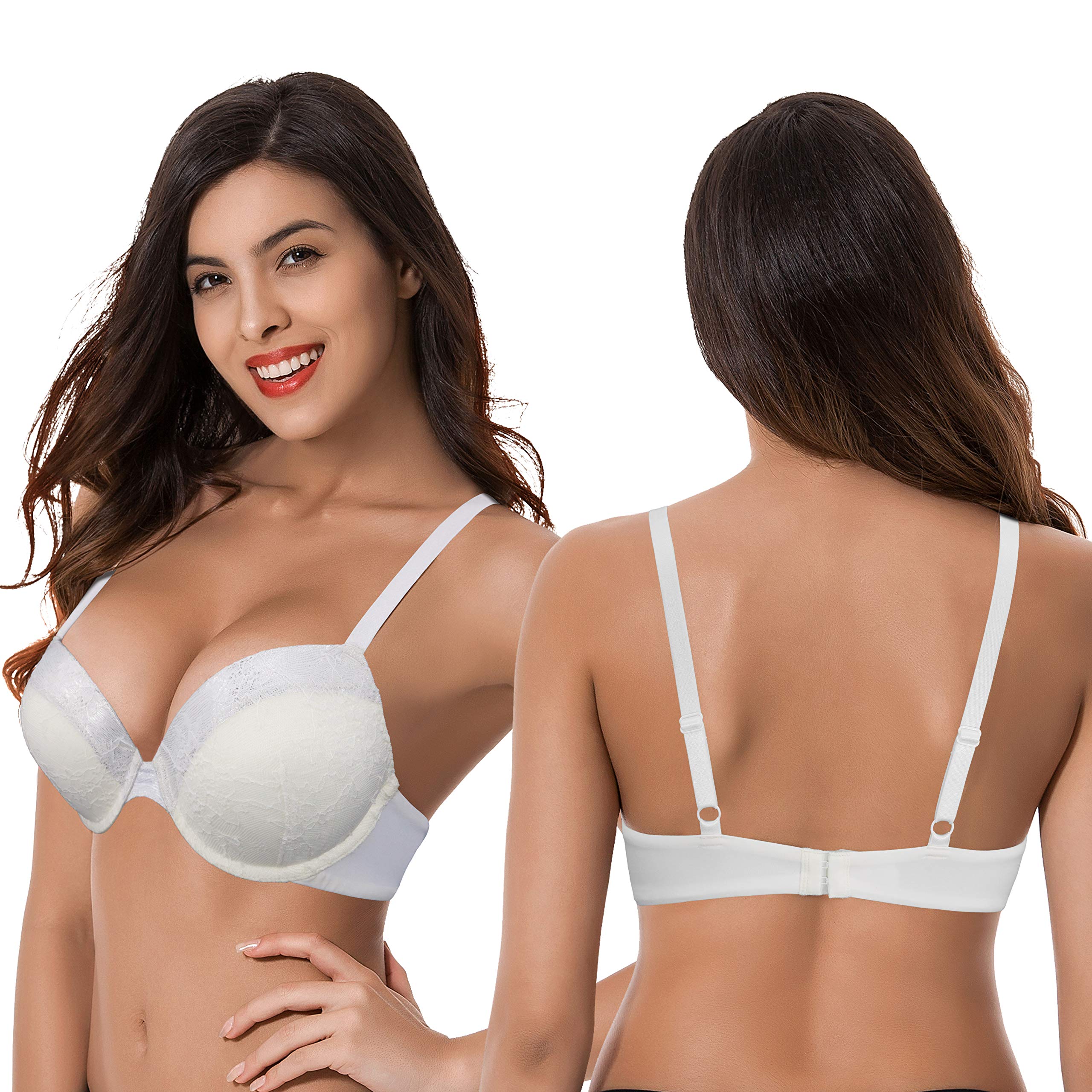 Curve Muse Women's Plus Size Push Up Bra with Underwire & Lace - 1.5 Cup Enhancer for Full Coverage & Support | Perfect for Everyday Wear, Date Nights & Special Occasions