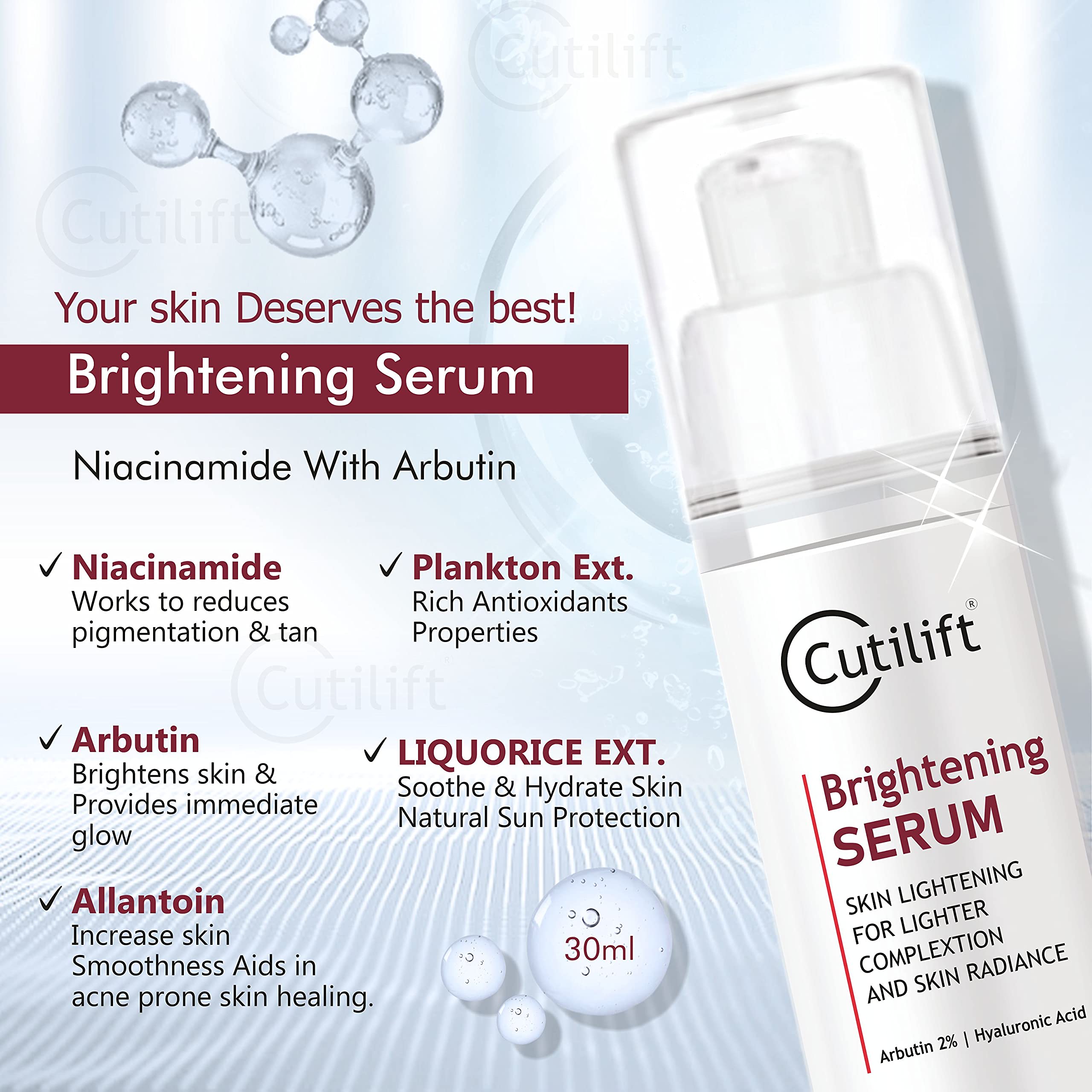 Cutilift Brightening Serum with Arbutin & Niacinamide - Dark Spot Corrector for Face, Hyperpigmentation Treatment - Perfect for Daily Skincare Routine & Nighttime Use