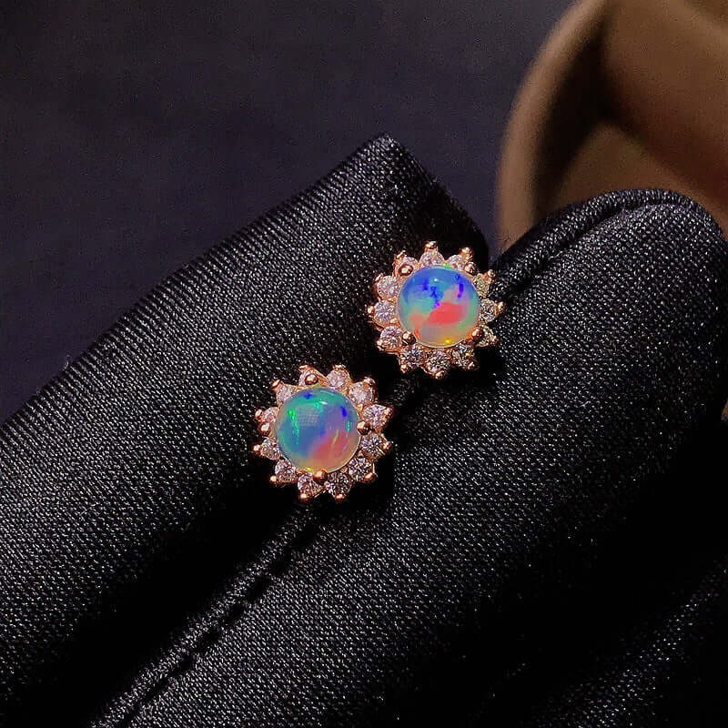 18K Rose Gold Opal Stud Earrings for Women - Dainty Opal Gemstone Earrings | Perfect for Weddings, Date Nights & Special Occasions