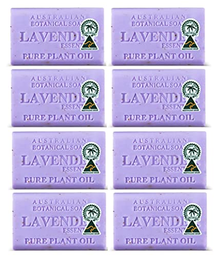 Australian Botanical Soap - Lavender Essential Oil Bar Soap (8-Pack) | Natural Handmade Soap for Dry Skin, Gift Set & Spa Relaxation