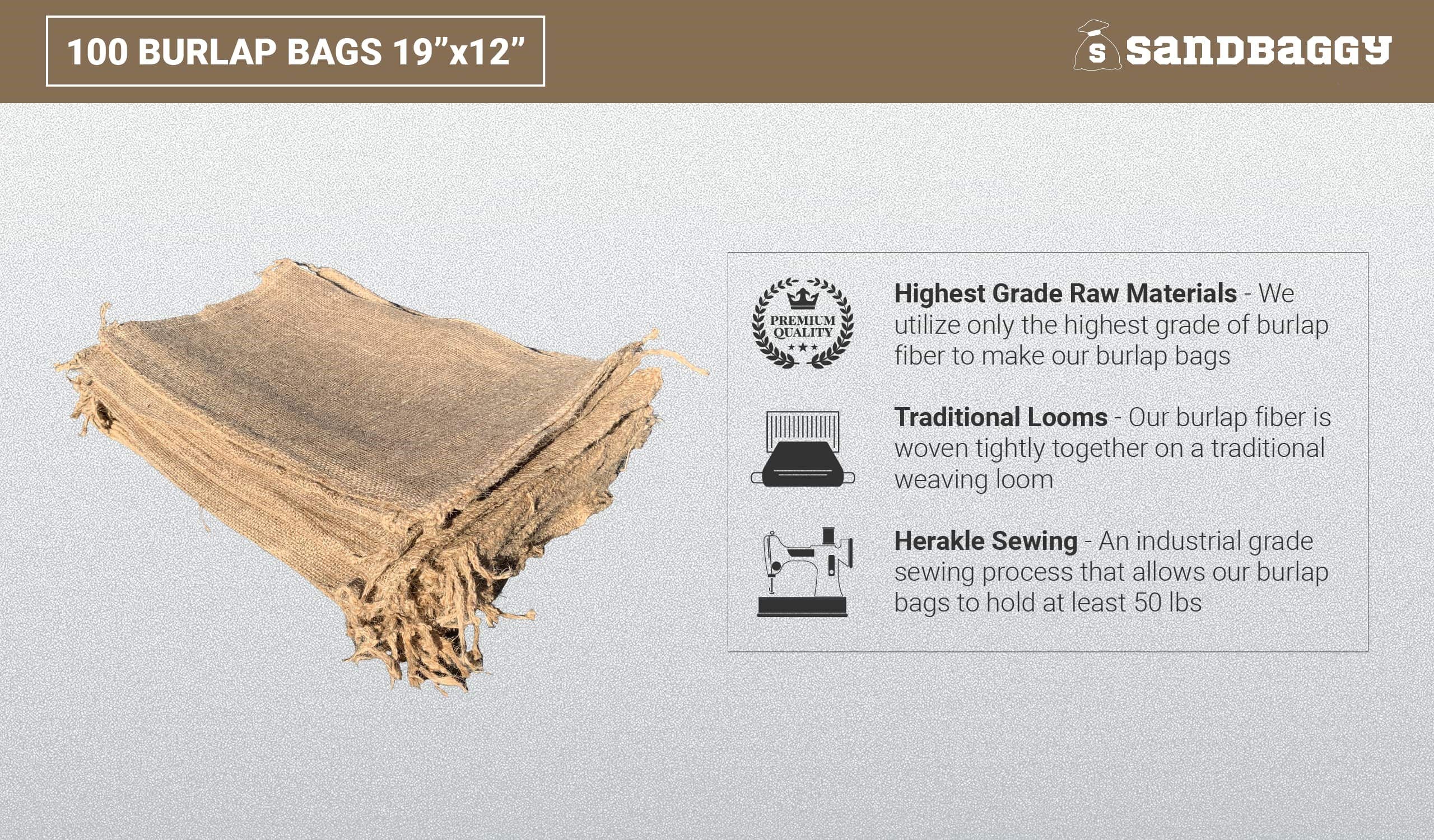 12x19 Inch Bulk Burlap Sand Bags - 100% Biodegradable Natural Jute Gift Bags for Weddings, Crafts & DIY Projects - Wholesale Pack of 100 Eco-Friendly Sandbaggy Bags for Party Favors, Home Decor & Gardening