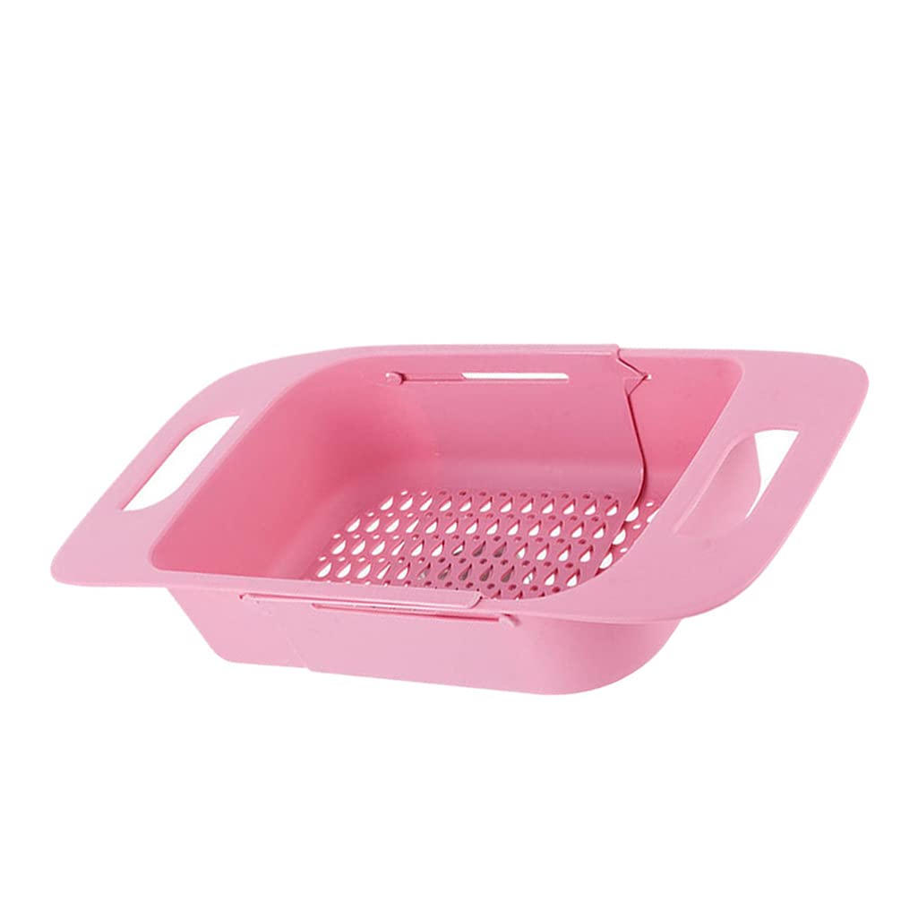 Collapsible Adjustable Sink Colander Strainer Basket - Retractable Drain Rack for Kitchen Sink | Space-Saving Pink Colander for Washing Fruits, Vegetables & Dishes | Hemoton