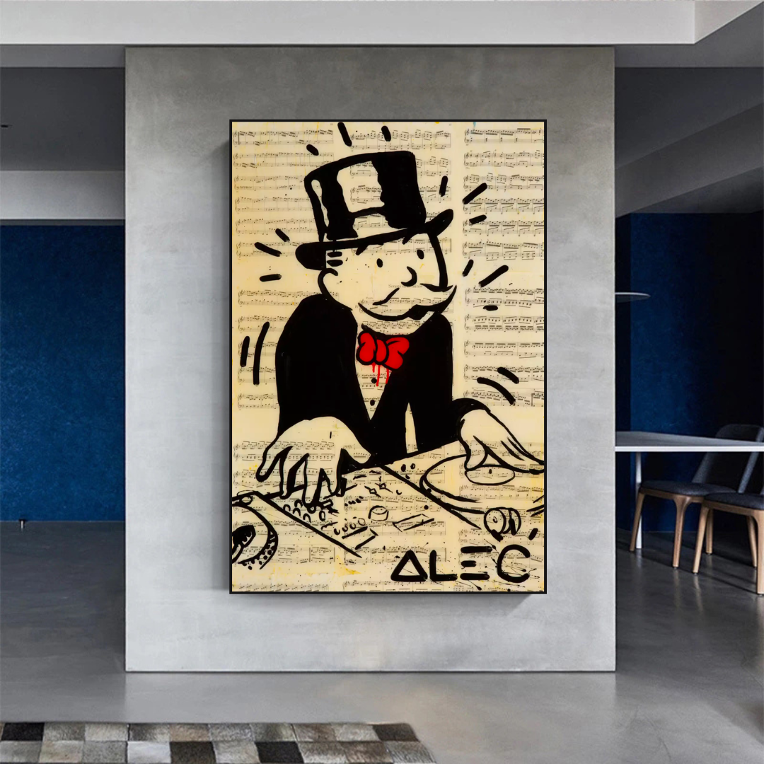 Alec Monopoly DJ Icon Art Canvas Print - Money Man Series | Pop Art Wall Decor for Home, Office & Music Studio