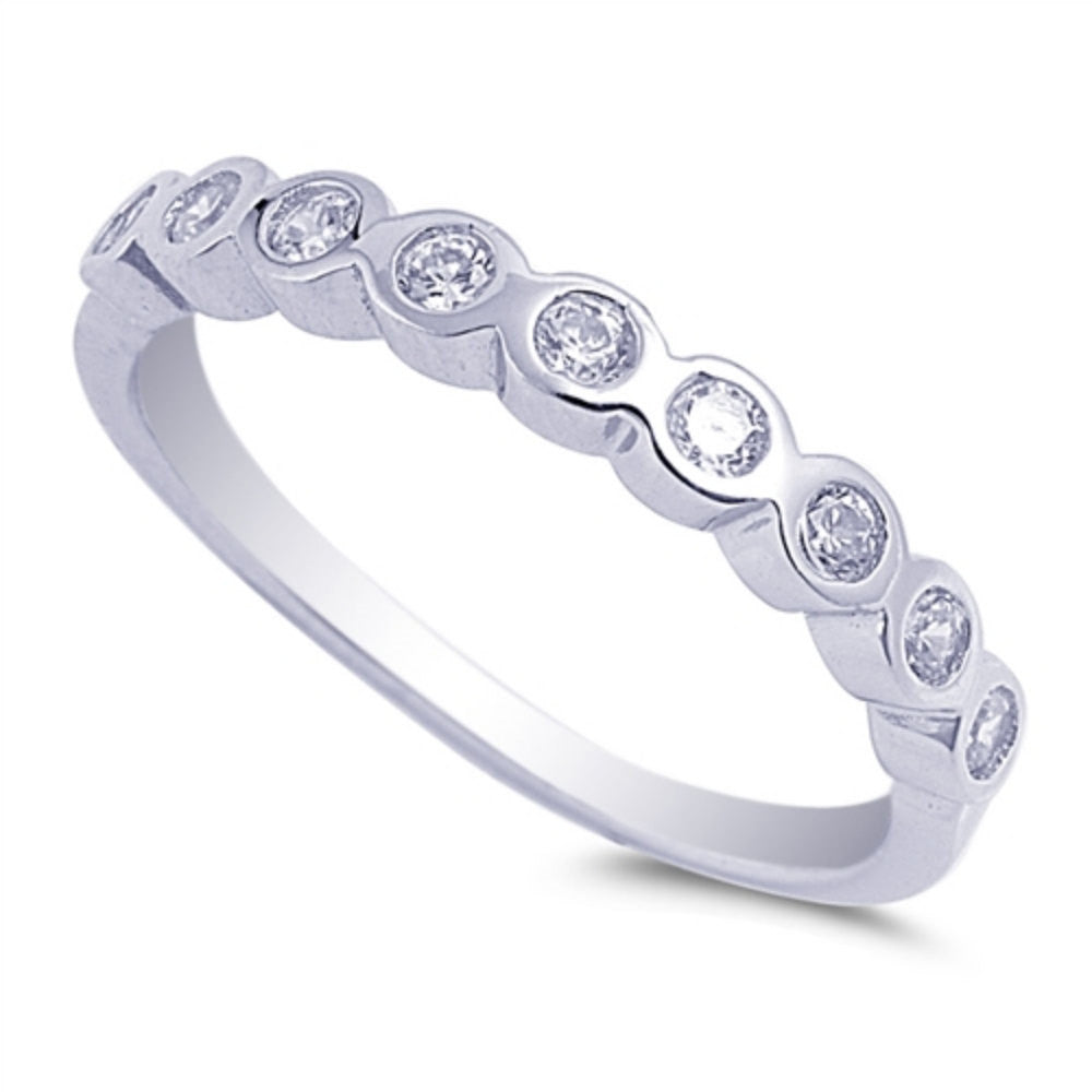 3mm Half Eternity Wedding Band - 925 Sterling Silver Round Bezel Set with Russian Ice CZ Stones - Perfect for Engagement, Anniversary & Bridal Jewelry Gifts - Ideal for Proposals, Vow Renewals & Special Occasions