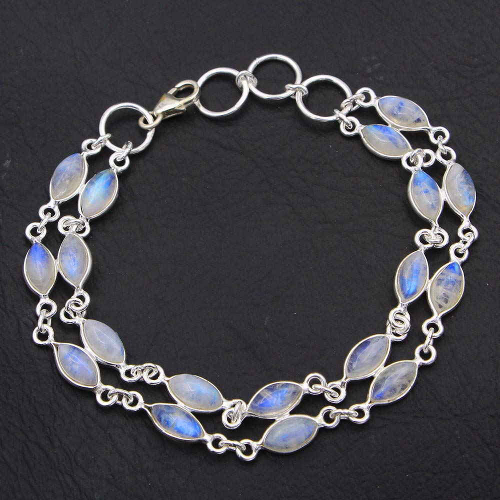 Natural Moonstone Bracelet 925 Sterling Silver Handmade Jewelry for Women - Christmas Gift & Party Wear