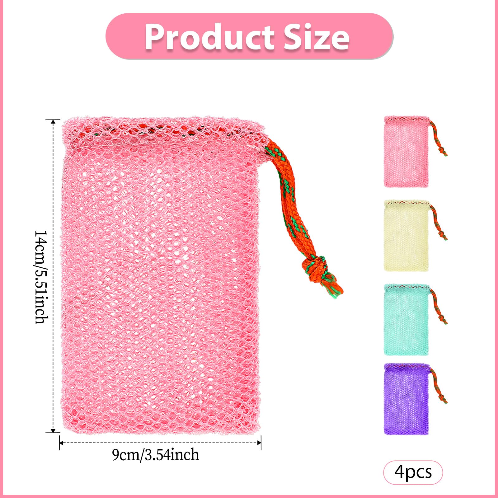 4 Pack Exfoliating Mesh Soap Pouches - Reusable Foam Net Soap Saver Bags with Drawstring for Bath & Shower | Gentle Skin Cleansing, Travel-Friendly & Eco-Friendly Bath Accessories (Multicolor) - Perfect for Sensitive Skin, Spa Days & Sustainable Living