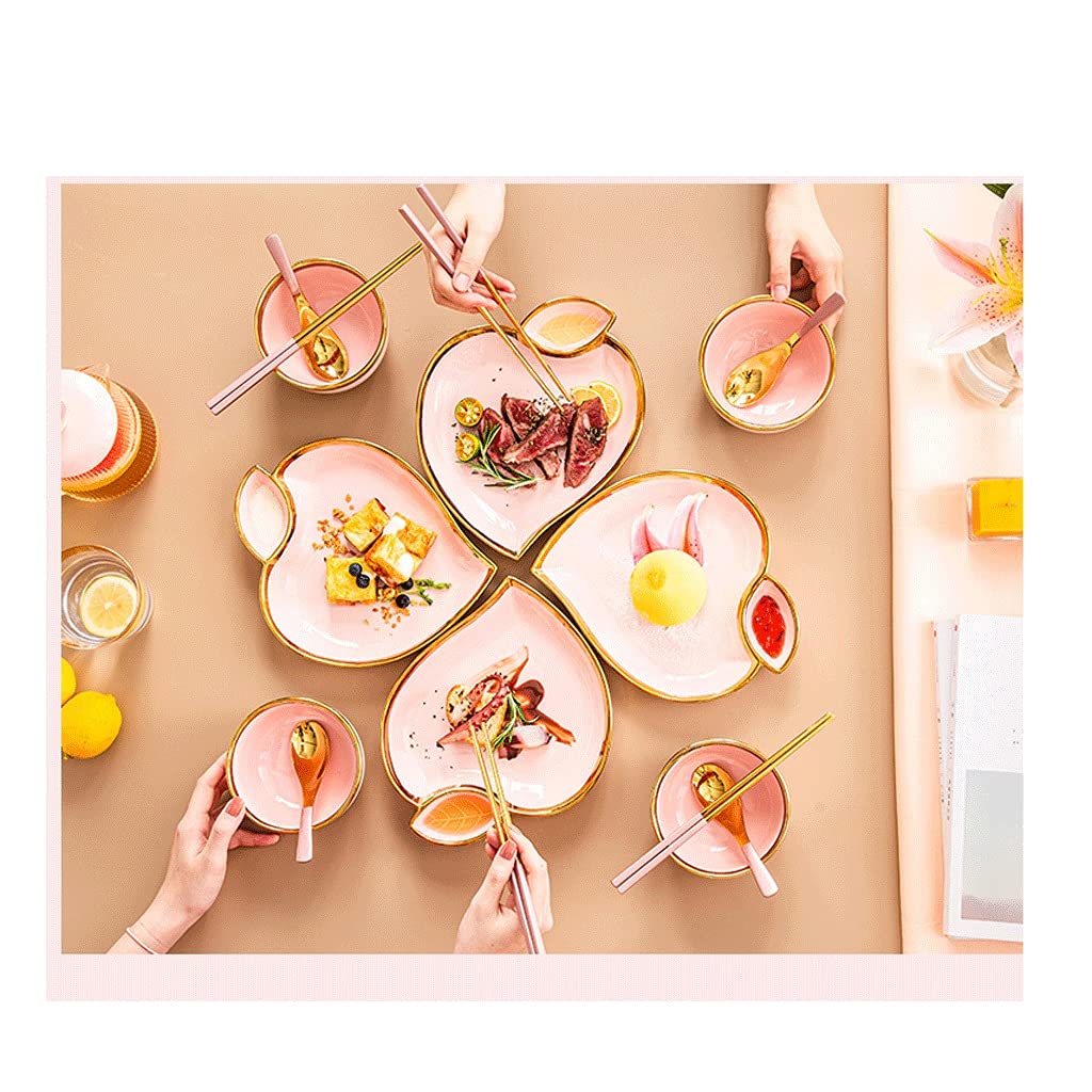 Pink Heart-Shaped Ceramic Dinner Plates Set of 4 - 20x24.5x3.5cm Kitchen Plates for Dips, Pasta, Dessert, Soup & Fruit - Perfect for Valentine's Day, Romantic Dinners & Gift Giving