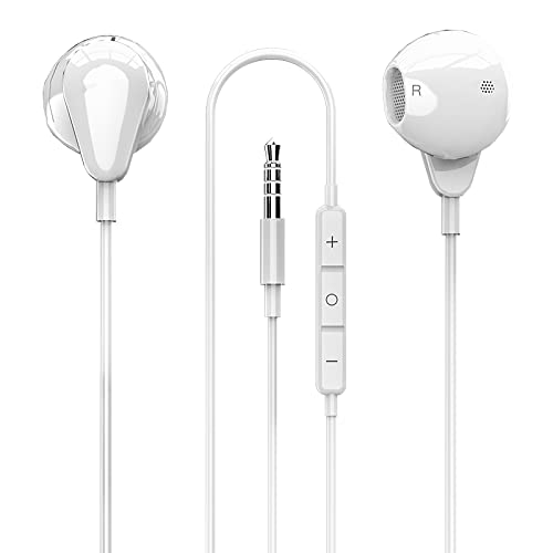 K88 Wired Earbuds with 3.5mm Plug - Noise Isolating In-Ear Headphones with Powerful Bass, Tangle-Free Cable & Multi-Function Controls for Music, Calls & Gaming (White) - Perfect for Commuting, Workouts & Office Use