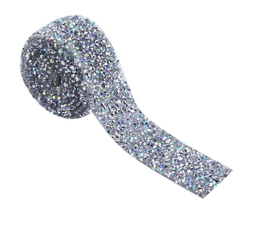 Sparkling Rhinestone Mesh Ribbon Roll - Silver Diamond Bling Wrap for DIY Crafts, Vase Decor & Party Supplies (AB Color) | Perfect for Wedding Decorations, Gift Wrapping, and Home Decor