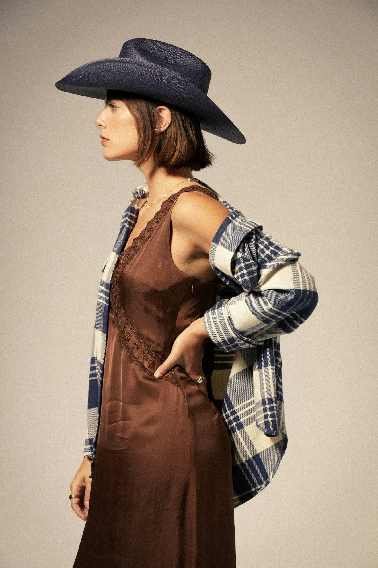 Bowery Women's Classic Long Sleeve Flannel Shirt - Azure Blue & Whitecap Plaid - Cozy Fall & Winter Outfit Essential for Casual Wear & Layering