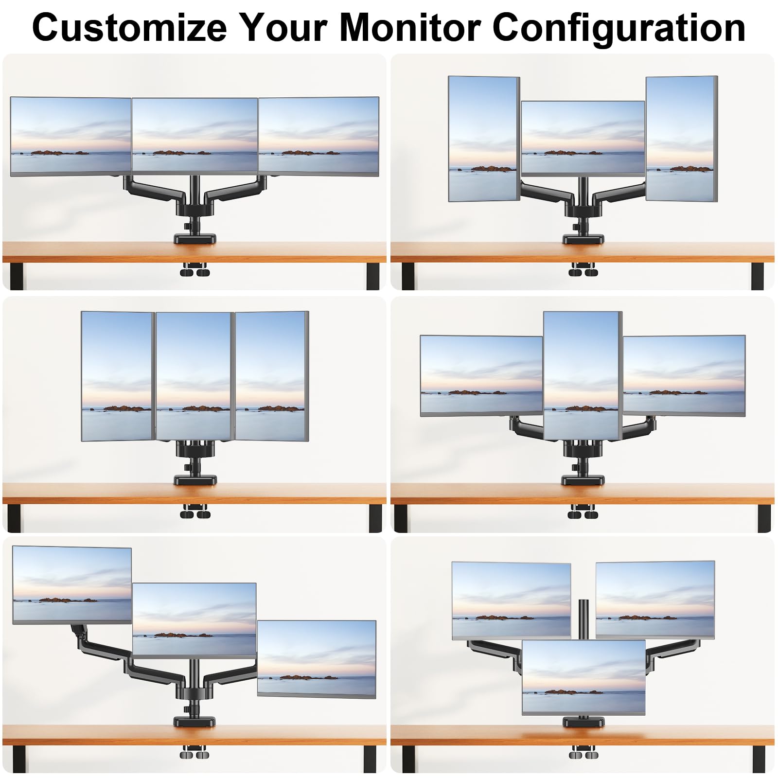 MOUNT PRO Triple Monitor Stand for 13-27 Inch Screens - Adjustable Gas Spring 3 Monitor Desk Mount with Full Motion Articulating Arms, Supports 17.6lbs per Screen (VESA 75x75/100x100) - Perfect for Gaming, Office Work & Multi-Tasking Setup