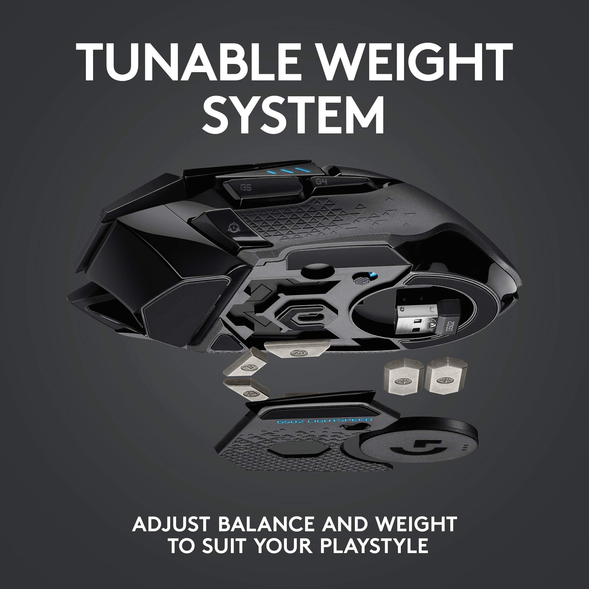 Logitech G502 Lightspeed Wireless Gaming Mouse - Hero 25K Sensor, PowerPlay Compatible, Adjustable Weights, RGB Lighting for PC Gaming - Perfect for FPS, MMO & Esports