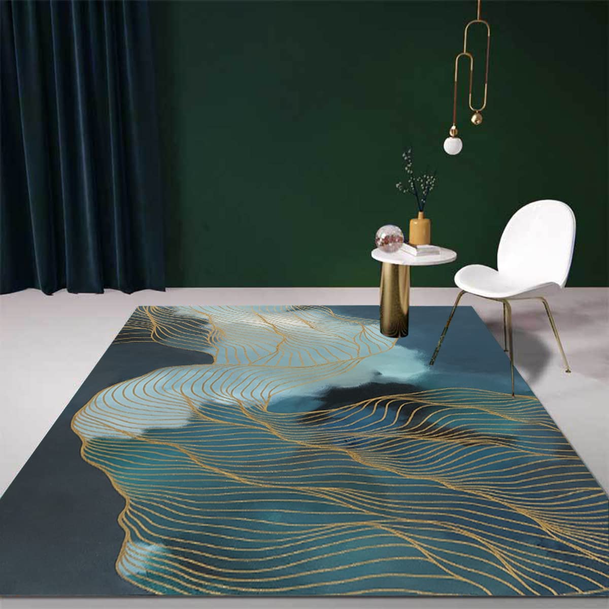 Rustic Green Gold Abstract Art Print Area Rug 6x9 ft - Non-Shedding Shaggy Washable Boho Carpet for Living Room, Bedroom & Indoor Use - Perfect for Cozy Home Decor & Modern Boho Style