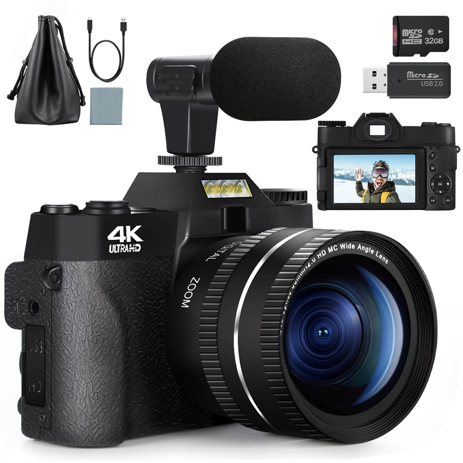 G-Anica 4K 48MP Digital Camera for Photography & Vlogging - 16X Zoom Travel Camera with Wide Angle & Macro Lens, 32GB SD Card Included - Perfect for YouTube, Travel, Blogging & Outdoor Adventures