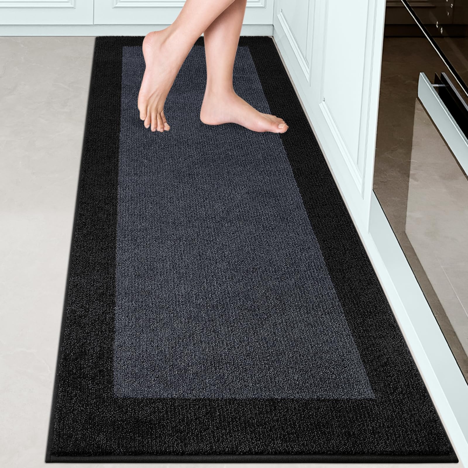 24x72 Inch Non-Slip Machine Washable Kitchen Rug - Absorbent Floor Mat for Hallway, Laundry & Bathroom Door - Durable Anti-Skid Runner with Roll Packing - Perfect for High Traffic Areas & Wet Floors