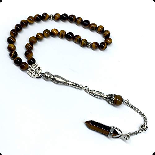 Elegant 8 mm 33 Beads, Long Metal Tassel