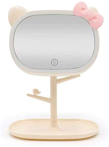 2-in-1 Free Standing Vanity Mirror with Dimmable LED Lights & Shelf - USB Rechargeable Touch Screen Oval Makeup Mirror for Bedroom & Dressing Room | Tabletop Desk Lamp for Makeup Application & Home Decor